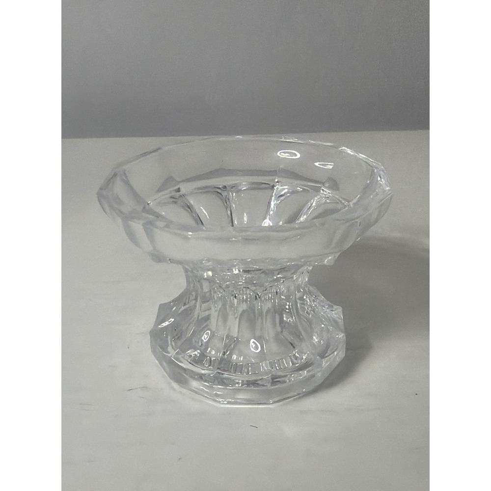 Vintage Clear Pressed Glass Pedestal Votive Candle Holder Trinket Dish 2.5in